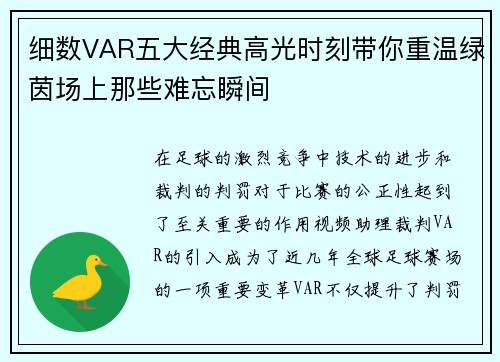 细数VAR五大经典高光时刻带你重温绿茵场上那些难忘瞬间